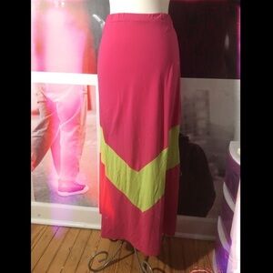 Pink and Neon Yellow Maxi Skirt